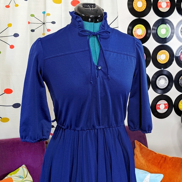Vintage Dress Secretary Navy Blue XS - Picture 6 of 7
